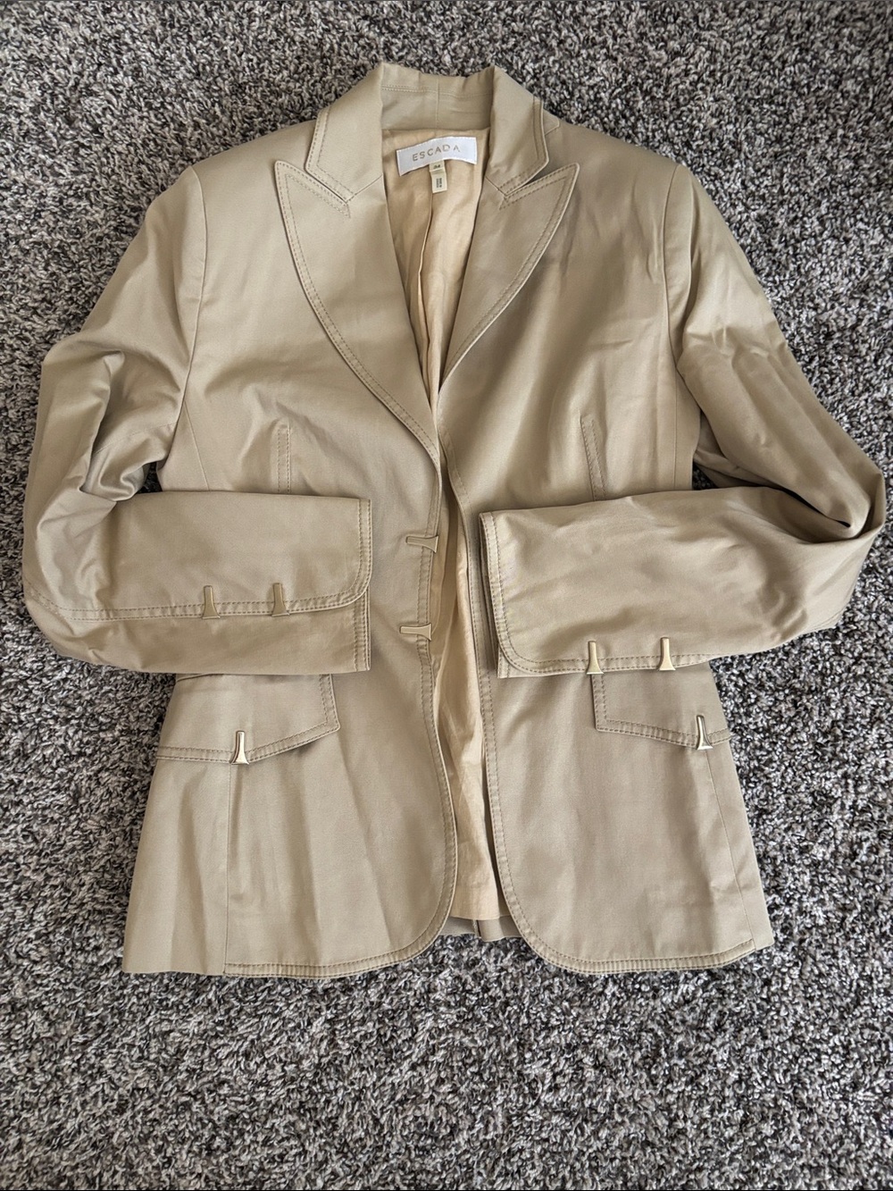 Escada Light Beige Leather Blazer with Notched Lapel